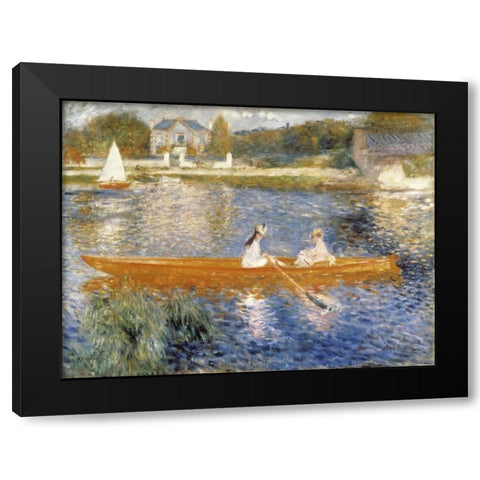 The Seine at Asnieres Black Modern Wood Framed Art Print with Double Matting by Renoir, Pierre-Auguste