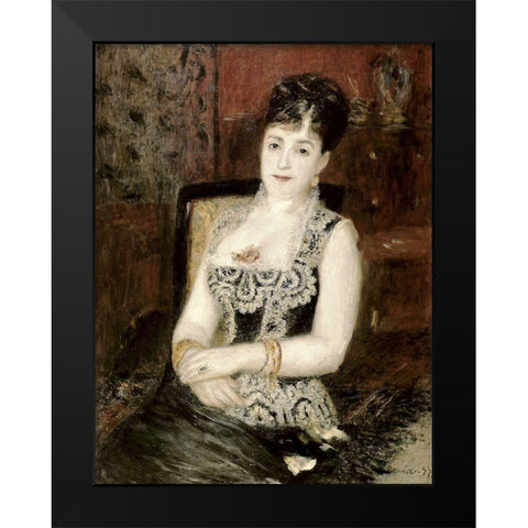 Portrait of a Woman Black Modern Wood Framed Art Print by Renoir, Pierre-Auguste