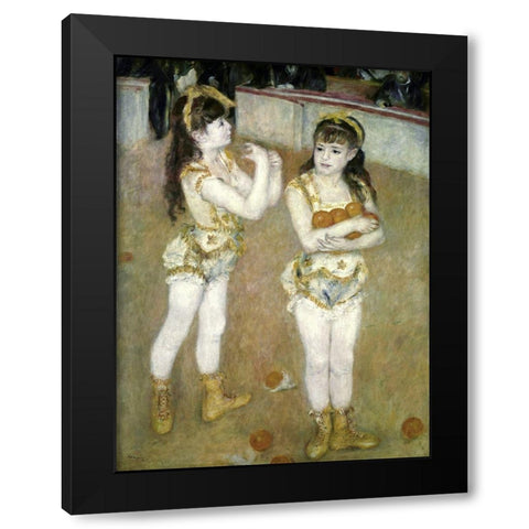 Two Little Circus Girls Black Modern Wood Framed Art Print by Renoir, Pierre-Auguste