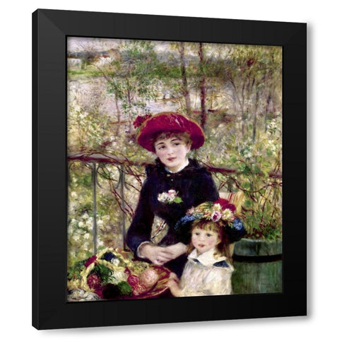 Two Sisters - On The Terrace Black Modern Wood Framed Art Print with Double Matting by Renoir, Pierre-Auguste