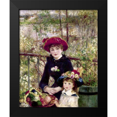 Two Sisters - On The Terrace Black Modern Wood Framed Art Print by Renoir, Pierre-Auguste
