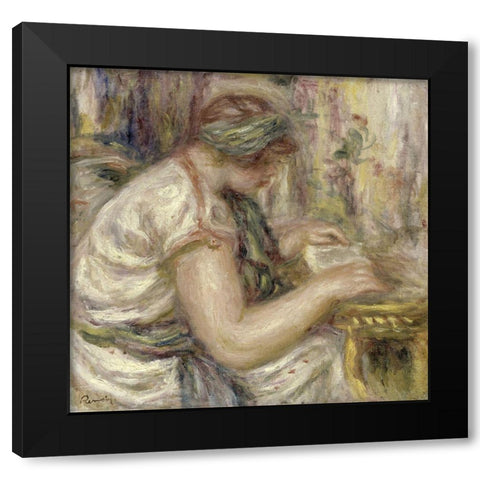 Woman in an Arabian Blouse Reading Black Modern Wood Framed Art Print by Renoir, Pierre-Auguste
