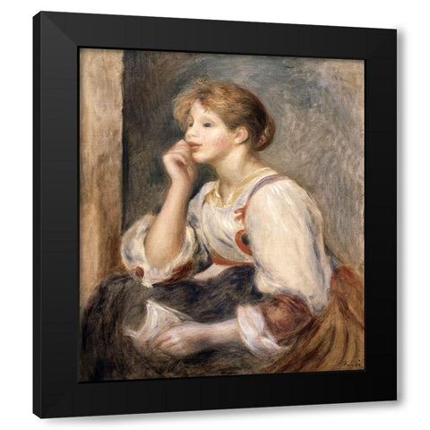 Woman with a Letter Black Modern Wood Framed Art Print with Double Matting by Renoir, Pierre-Auguste