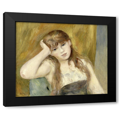 Young Blond Girl Black Modern Wood Framed Art Print by Renoir, Pierre-Auguste