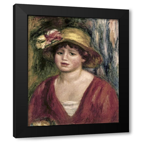 Young Girl In a Red Dress Black Modern Wood Framed Art Print with Double Matting by Renoir, Pierre-Auguste