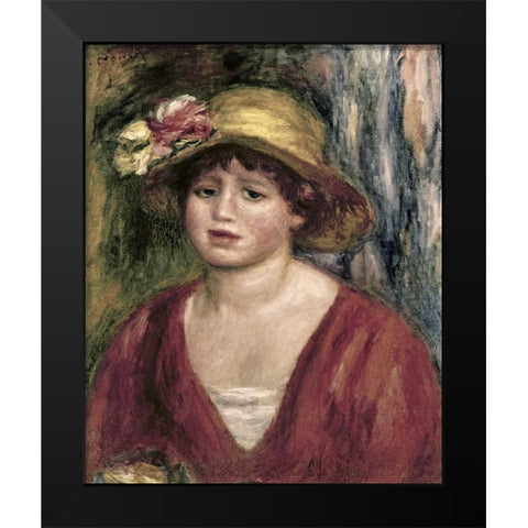 Young Girl In a Red Dress Black Modern Wood Framed Art Print by Renoir, Pierre-Auguste