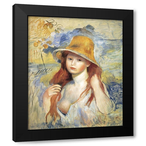 Young Woman in a Straw Hat Black Modern Wood Framed Art Print with Double Matting by Renoir, Pierre-Auguste
