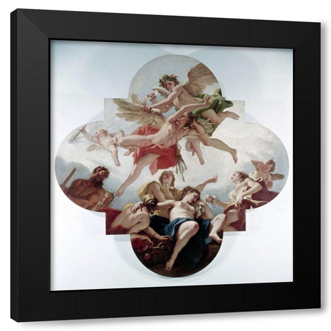 Taming of Cupid (Love Punished) Black Modern Wood Framed Art Print by Ricci, Sebastiano