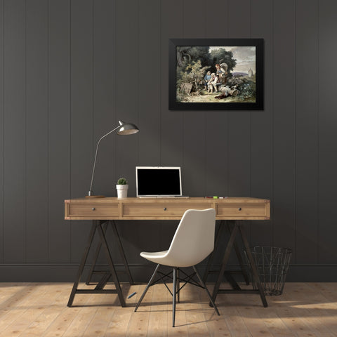 Shepherds Family Black Modern Wood Framed Art Print by Richter, Ludwig