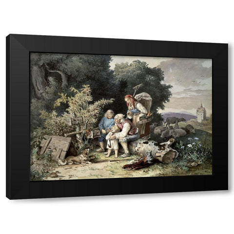 Shepherds Family Black Modern Wood Framed Art Print by Richter, Ludwig