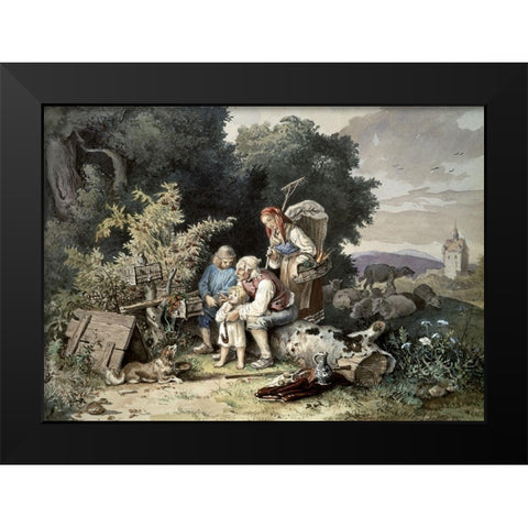Shepherds Family Black Modern Wood Framed Art Print by Richter, Ludwig