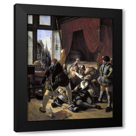 St. Bartholomews Day Massacre Black Modern Wood Framed Art Print with Double Matting by Robert-Fleury, Joseph Nicolas