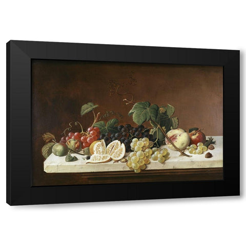 Still Life With Fruit Black Modern Wood Framed Art Print with Double Matting by Roesen, Severin