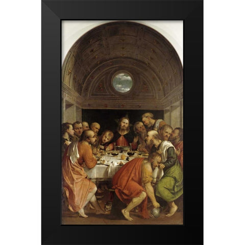 Last Supper Black Modern Wood Framed Art Print by Romanino