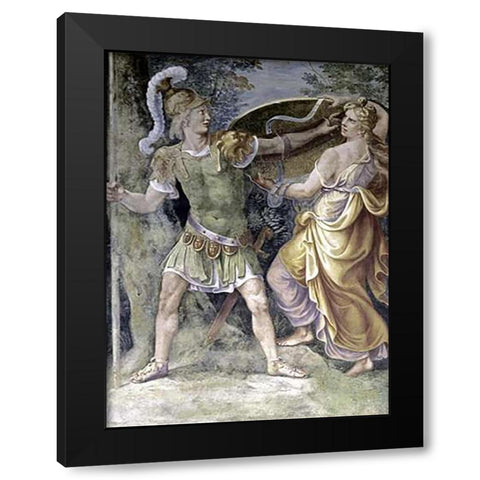 Thetis Arming Achilles Black Modern Wood Framed Art Print with Double Matting by Romano, Giulio