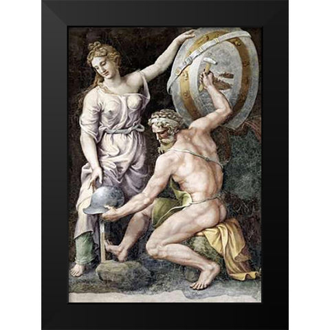 Vulcan Forging Armour For Achilles Black Modern Wood Framed Art Print by Romano, Giulio