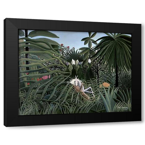 Attack of The Jaguar Black Modern Wood Framed Art Print with Double Matting by Rousseau, Henri