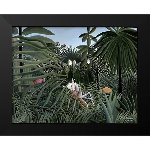 Attack of The Jaguar Black Modern Wood Framed Art Print by Rousseau, Henri