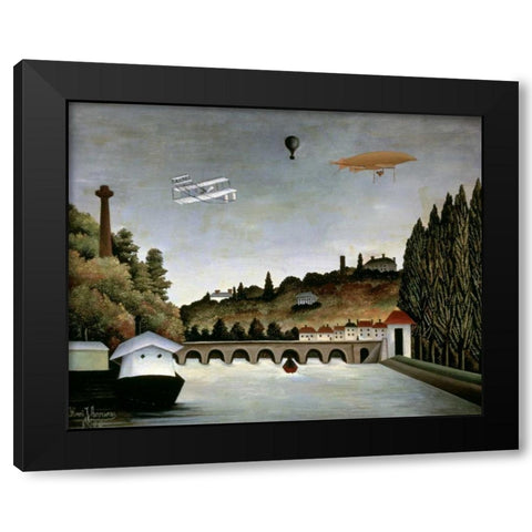 Landscape With Zeppelin Black Modern Wood Framed Art Print by Rousseau, Henri