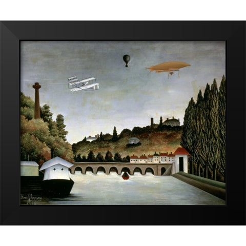 Landscape With Zeppelin Black Modern Wood Framed Art Print by Rousseau, Henri
