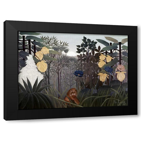 Repast of The Lion Black Modern Wood Framed Art Print by Rousseau, Henri