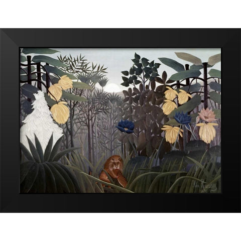 Repast of The Lion Black Modern Wood Framed Art Print by Rousseau, Henri