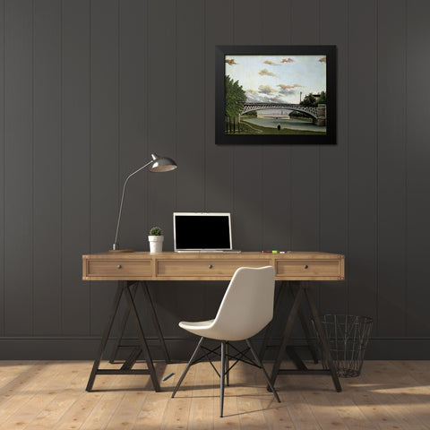 The Charenton Bridge Black Modern Wood Framed Art Print by Rousseau, Henri