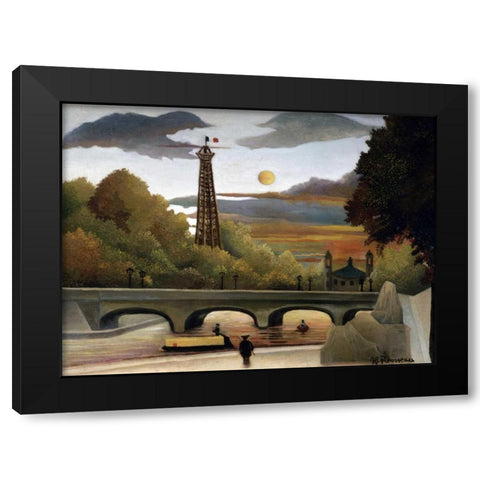 The Eiffel Tower Black Modern Wood Framed Art Print with Double Matting by Rousseau, Henri