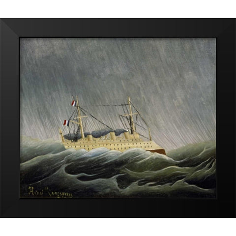 The Ship in the Storm Black Modern Wood Framed Art Print by Rousseau, Henri