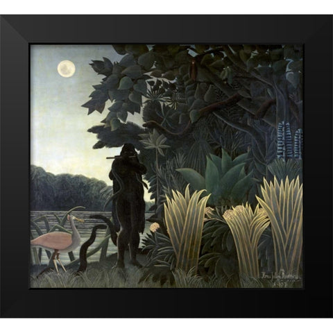 The Snake Charmer Black Modern Wood Framed Art Print by Rousseau, Henri