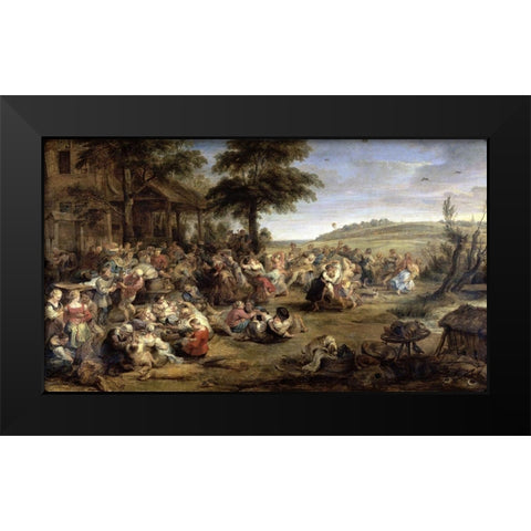 A Village Wedding Black Modern Wood Framed Art Print by Rubens, Peter Paul