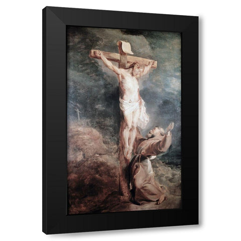 Saint Francis Before The Crucified Christ Black Modern Wood Framed Art Print by Rubens, Peter Paul