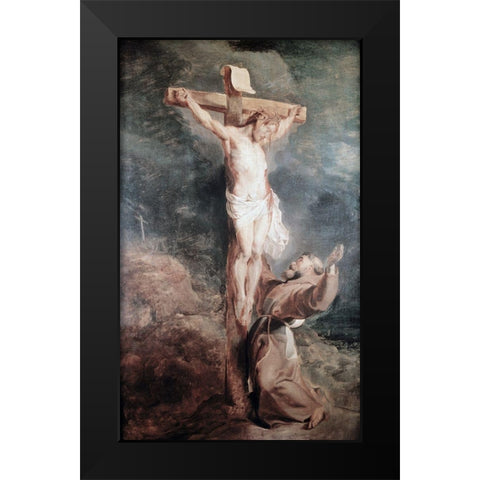 Saint Francis Before The Crucified Christ Black Modern Wood Framed Art Print by Rubens, Peter Paul