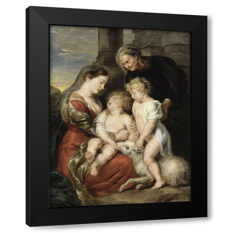 The Virgin and Child with the Infant Saint John the Baptist and Saint Elizabeth Black Modern Wood Framed Art Print with Double Matting by Rubens, Peter Paul