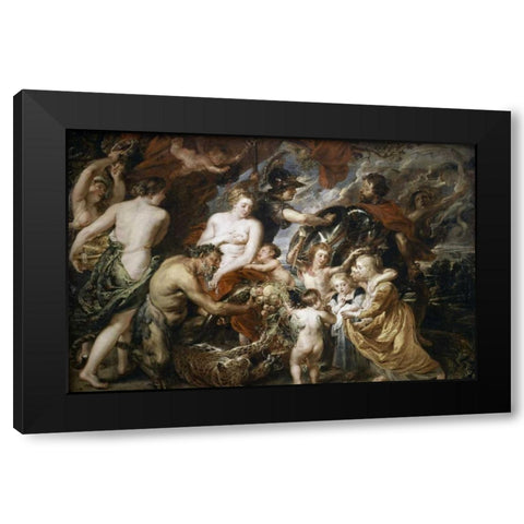 Peace and War Black Modern Wood Framed Art Print by Rubens, Peter Paul
