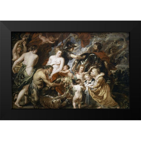 Peace and War Black Modern Wood Framed Art Print by Rubens, Peter Paul