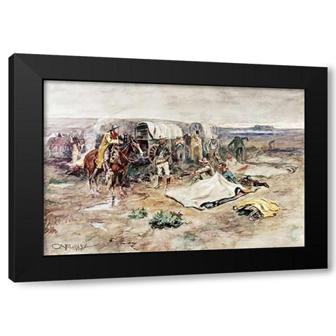 Calling The Horses Black Modern Wood Framed Art Print by Russell, Charles