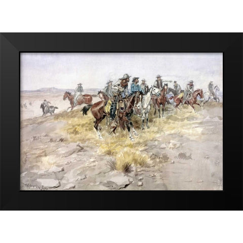 Cowboys Black Modern Wood Framed Art Print by Russell, Charles M.