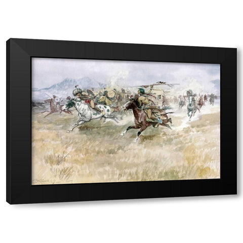 Indian Ambush Black Modern Wood Framed Art Print by Russell, Charles M.