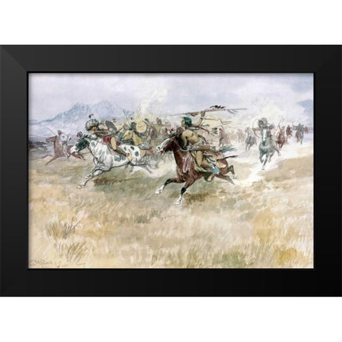Indian Ambush Black Modern Wood Framed Art Print by Russell, Charles M.