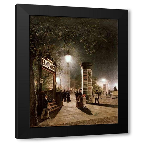 First Electric Street Light, Berlin Black Modern Wood Framed Art Print with Double Matting by Saltzmann, Carl