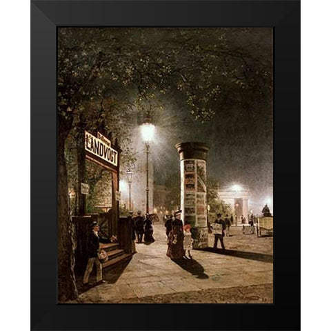 First Electric Street Light, Berlin Black Modern Wood Framed Art Print by Saltzmann, Carl