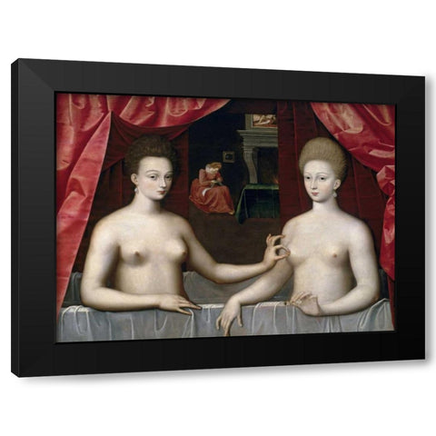 Gabrielle DEstrees and One of Her Sisters Black Modern Wood Framed Art Print by School of Fontainebleau