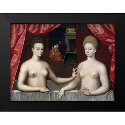 Gabrielle DEstrees and One of Her Sisters Black Modern Wood Framed Art Print by School of Fontainebleau