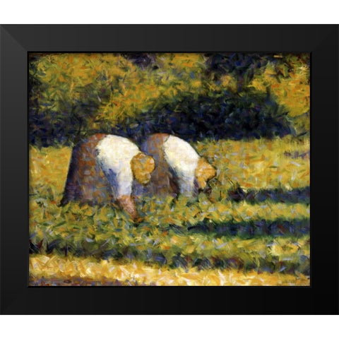 Farm Women at Work Black Modern Wood Framed Art Print by Seurat, Georges