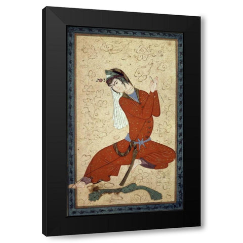 Seated Woman at Rest Black Modern Wood Framed Art Print by Shah Abbas School