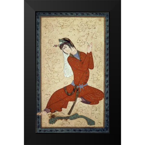 Seated Woman at Rest Black Modern Wood Framed Art Print by Shah Abbas School