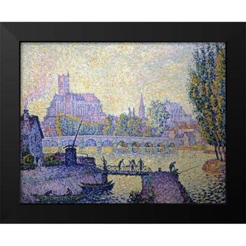 Bridge at Auxerre Le Pont Due Auxerre Black Modern Wood Framed Art Print by Signac, Paul