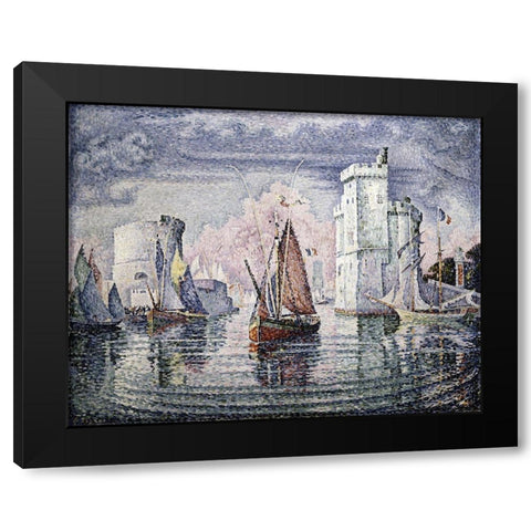 Entrance To The Port of La Rochelle Black Modern Wood Framed Art Print with Double Matting by Signac, Paul