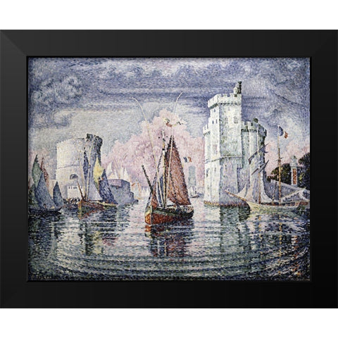 Entrance To The Port of La Rochelle Black Modern Wood Framed Art Print by Signac, Paul